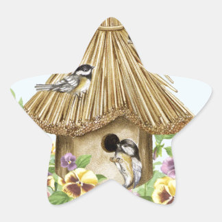 Chickadees Birdhouse Star Sticker