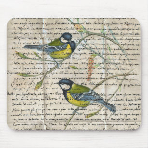 chickadees birds collage mouse mat