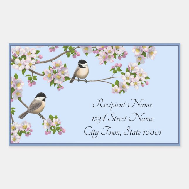 Chickadees & Flowers Cute Birds Address Label (Front)