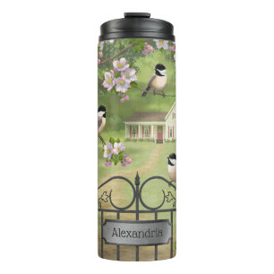 Chickadees Flowers Victorian Farmhouse Thermal Tumbler