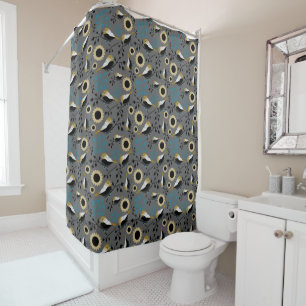 Chickadees Grey Black Pattern Shower Curtain