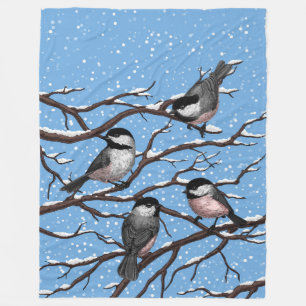 Chickadees in winter fleece blanket
