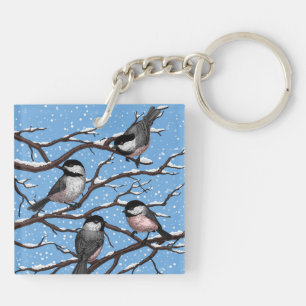 Chickadees in winter key ring