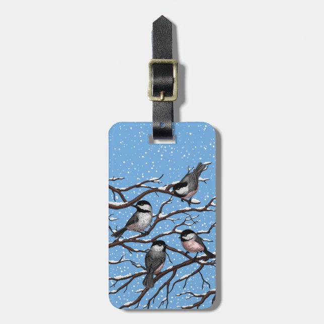 Chickadees in winter luggage tag (Front Vertical)