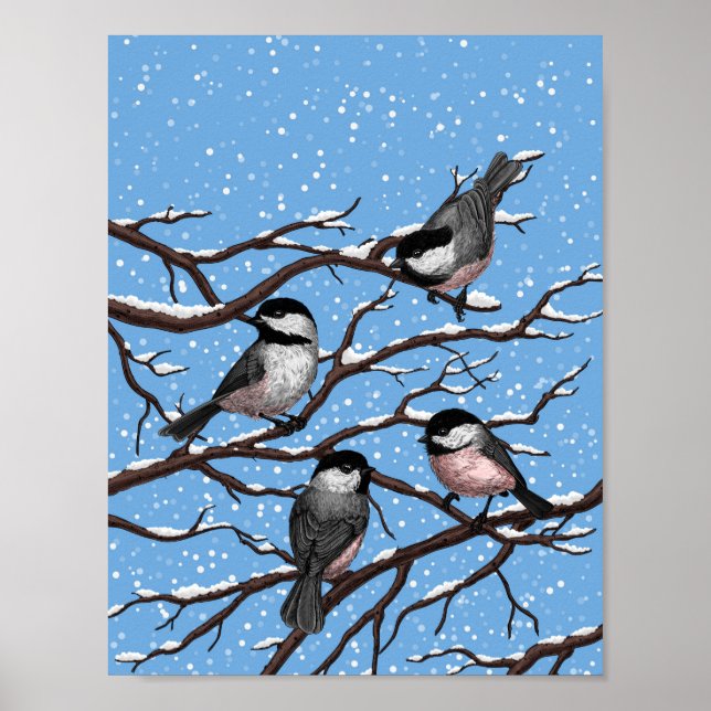 Chickadees in winter poster (Front)