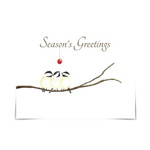 Chickadees on Branch Looking at Red Ornament Card