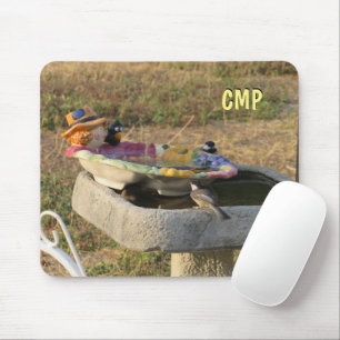 Chickadees on cute bird bath mouse mat
