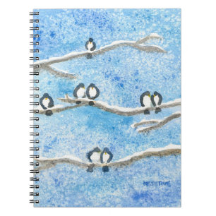 Chickadees on Tree Branches in Winter Snow Notebook