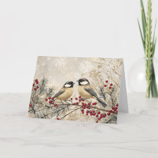 Chickadees Perched on Evergreen with Glitter Card