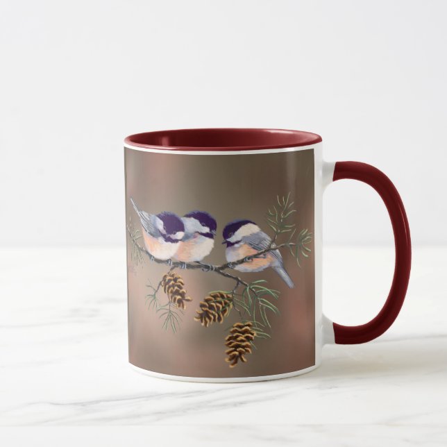 CHICKADEES & PINECONES by SHARON SHARPE Mug (Right)