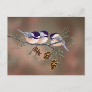 CHICKADEES & PINECONES by SHARON SHARPE Postcard