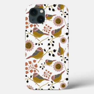 Chickadees Pink Gold Pattern iPhone 13 Case