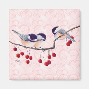 CHICKADEES & RED BERRIES by SHARON SHARPE Magnet