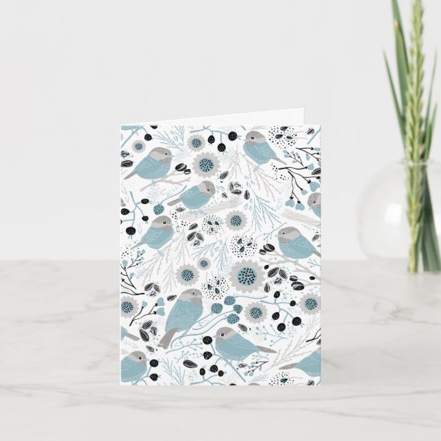 Chickadees Sweet Blue Black Gray Thank You Card (Front)