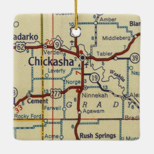 Chickasha OK Vintage Map Ceramic Ornament