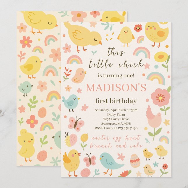 Chicken 1st Birthday Party Invitation (Front/Back)