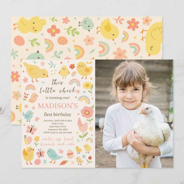 Chicken 1st Birthday Party Photo Invitation (Front/Back)