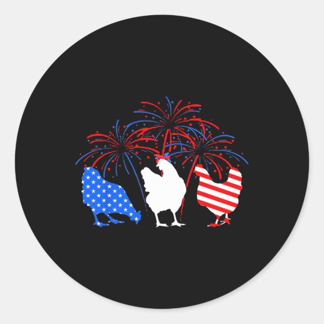 Chicken 4th Of July Firework American Flag Chicken Classic Round Sticker (Front)