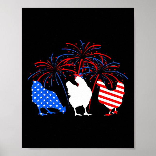 Chicken 4th Of July Firework American Flag Chicken Poster (Front)