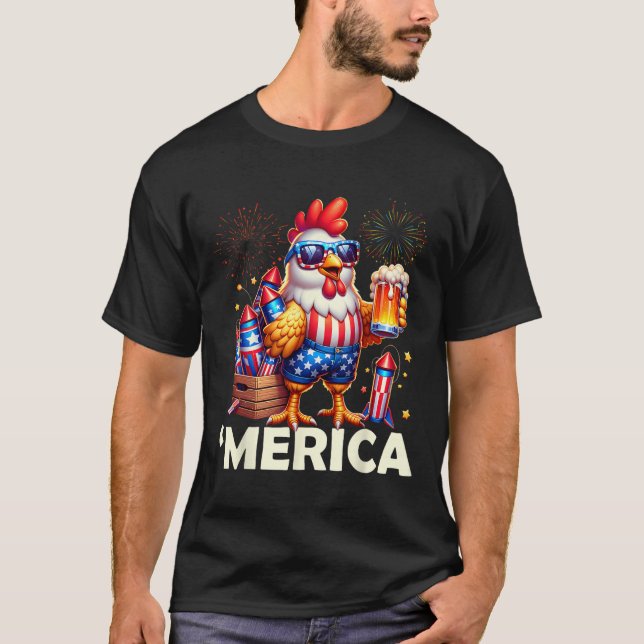 Chicken 4th Of July Fireworks Shirt Chicken Drinki (Front)