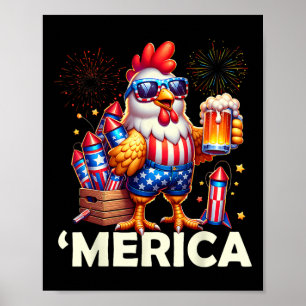 Chicken 4th Of July Fireworks Shirt Chicken Drinki Poster