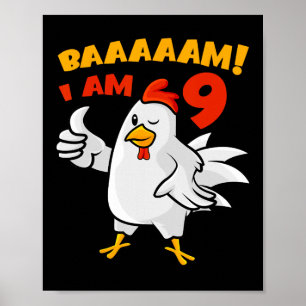 Chicken 9th Birthday Party Farm Chick Rnyard Cluck Poster