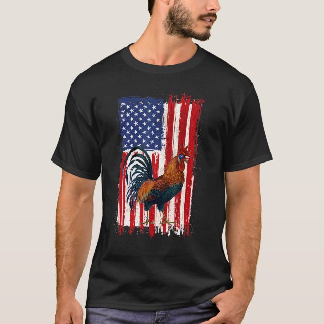 Chicken American Flag Patriotic Pet   4th Of July T-Shirt (Front)