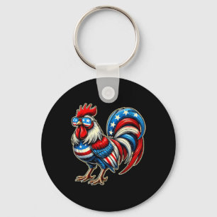 Chicken American Flag Usa Farmer Funny 4th Of July Key Ring