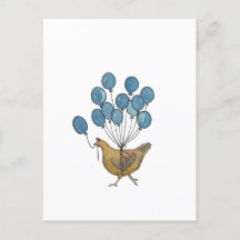 chicken and balloons postcard