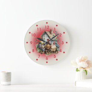 Chicken and Chicken House Farm Large Clock