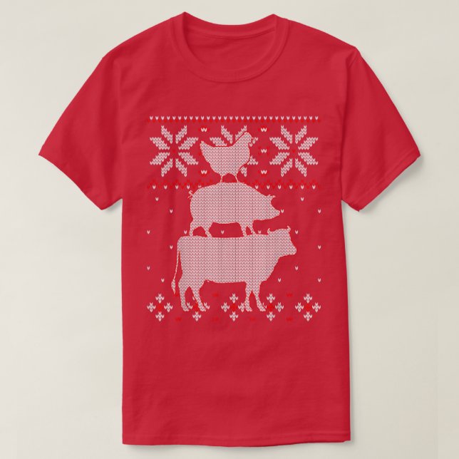 Chicken and Cow Ugly Christmas sweater, Cattle Far T-Shirt (Design Front)