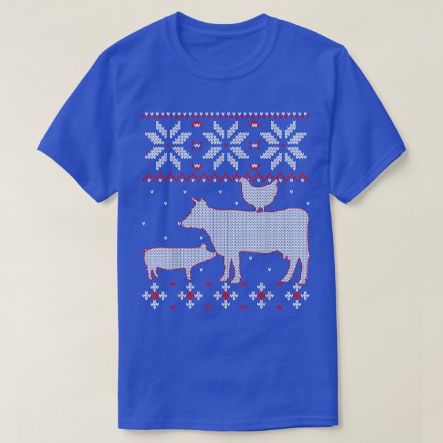 Chicken and Cow Ugly Christmas sweater, Cattle Far T-Shirt (Design Front)