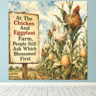 Chicken And Eggplant Farm Surreal Country Cartoon  Canvas Print