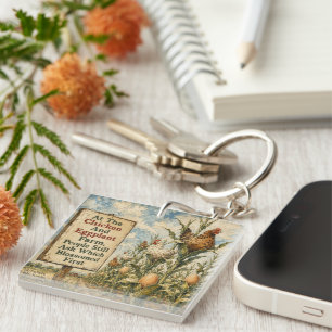 Chicken And Eggplant Farm Surreal Country Cartoon  Key Ring
