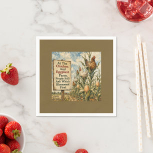 Chicken And Eggplant Farm Surreal Country Cartoon Napkin