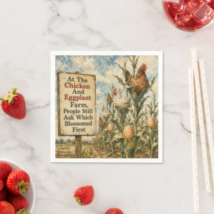 Chicken And Eggplant Farm Surreal Country Cartoon Napkin