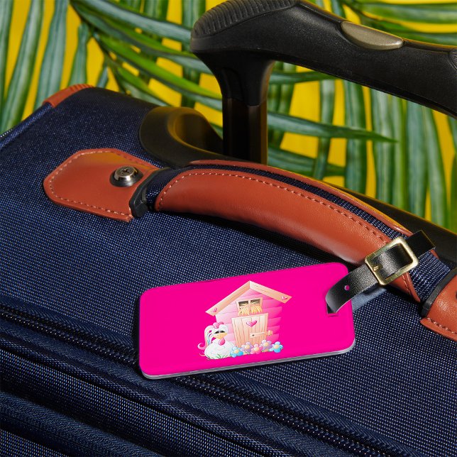 Chicken and Pink Hen House with Flowers Luggage Tag (Creator Uploaded)
