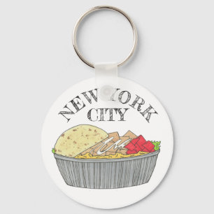 Chicken and Rice Platter Plate NYC Halal Cart Food Key Ring