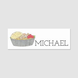 Chicken and Rice Platter Plate NYC Halal Cart Food Name Tag