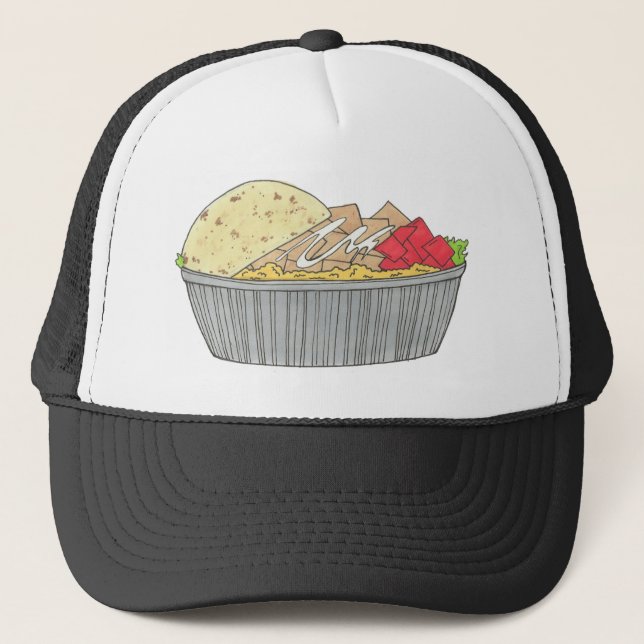 Chicken and Rice Platter Plate NYC Halal Cart Food Trucker Hat (Front)