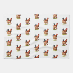 Chicken And Rooster Art, Poultry, Farm Animals Tea Towel
