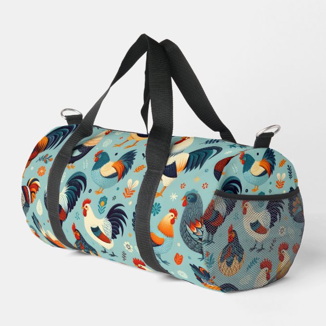 Chicken and Rooster Design Duffle Bag (Right Corner)