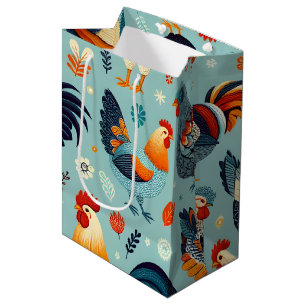 Chicken and Rooster Design Medium Gift Bag