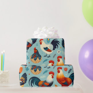 Chicken and Rooster Design Wrapping Paper