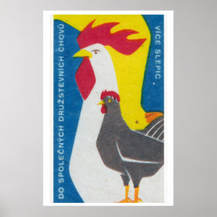 Chicken and Rooster - Matchbox Print - Czech Wall
