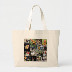 Chicken,And Rooster Photo Collage, Large Tote Bag