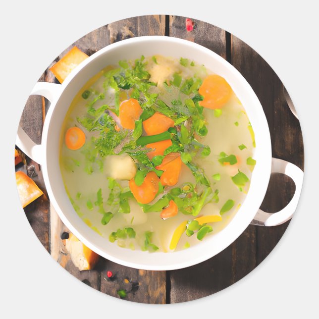 Chicken and Vegetable Soup Broth Classic Round Sticker (Front)