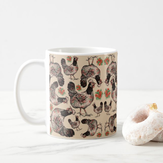 Chicken and Vygies Patterned Coffee Mug (With Donut)