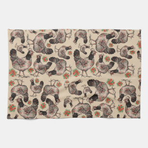 Chicken and Vygies Patterned Tea Towel