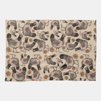 Chicken and Vygies Patterned Tea Towel